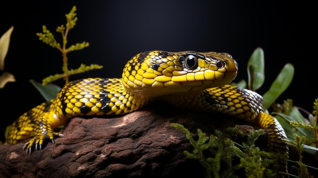 photo serpente pythonid che dorme sul ramo serpente primo piano generato dall'intelligenza artificiale