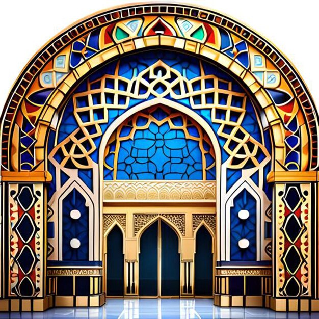 photo un'elegante illustrazione 3d di un cancello della moschea con decorazioni a motivo