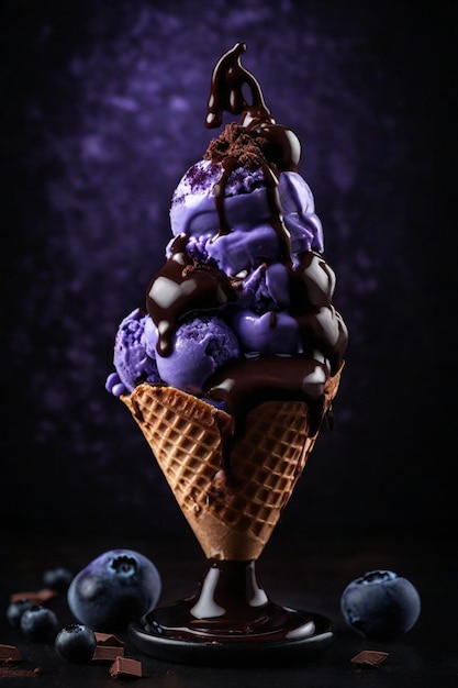 photography_of_delicious_ice_cream_with_chocolate_blue_ Sfondo HD 8K Immagine fotografica d'archivio