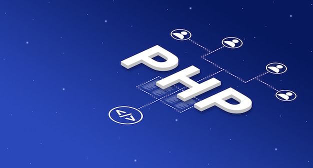 php programming language system with user icons 3d