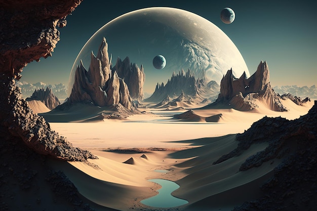 pianeta alieno paesaggio con le montagne