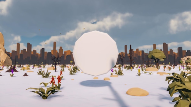 Pianeta low poly con sfondo paesaggistico sviluppo sostenibile Icona ecologia rendering 3d