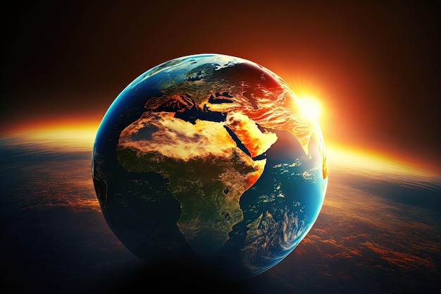 Pianeta Terra con uno spettacolare tramonto Elementi di questa immagine forniti dalla NASA