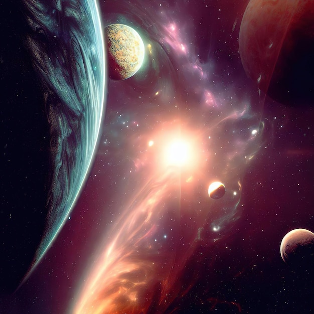 Pianeta terra globo galassia nello spazio sci-fi paesaggio con pianeta arte digitale surreale generativa AI