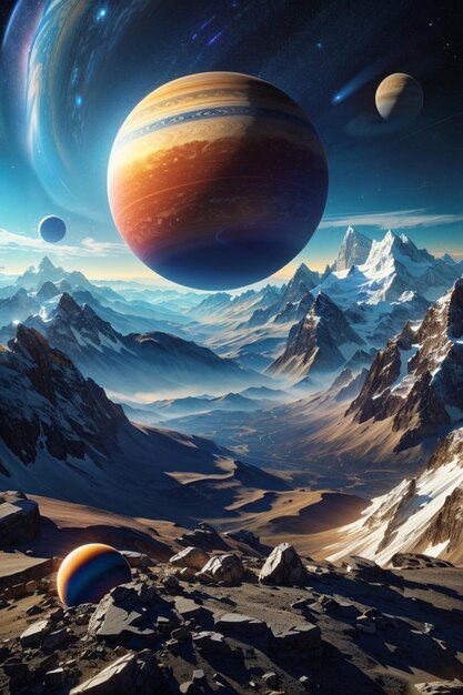 Pianeti giganti come il pianeta Saturno Vertigo montagne e universo