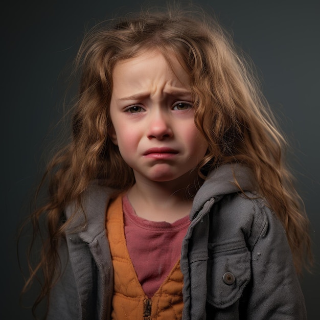 piange una bambina dai lunghi capelli ricci