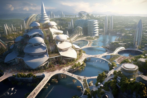 Pianificazione urbana futuristica e architetturafutu vision city