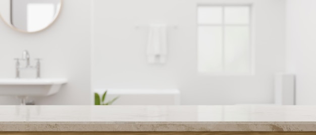 Piano bagno moderno in marmo bianco con spazio vuoto per il montaggio del display del tuo prodotto