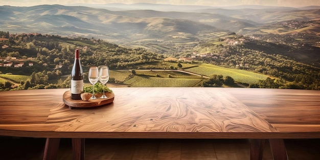 piano d'appoggio con vista sulla campagna con vista sui vigneti sul paesaggio rustico