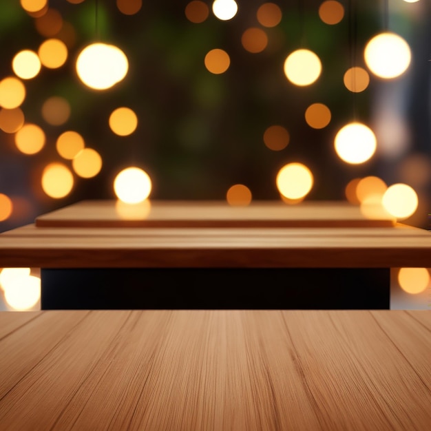 Piano del tavolo davanti a uno sfondo verde sfocato generato dall'intelligenza artificiale