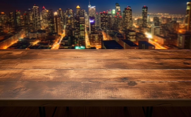 piano del tavolo del ristorante sopra la città notturna nello stile di una trama spessa