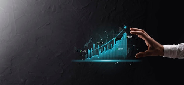 Piano finanziario e strategia per lo sviluppo del businessAnalisi grafico finanziario e grafico di mercato degli investimenti Scambio di economia digitalePiano di sviluppo e crescita crescenteInvestment banking del mercato azionario