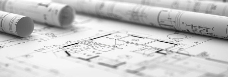 Foto piano ingegneristico con disegni tecnici