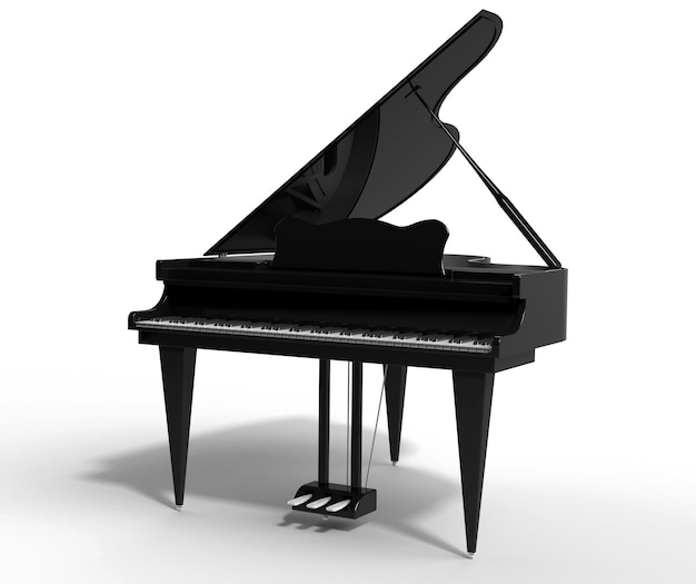 Pianoforte a coda in bianco e nero. Rendering 3D