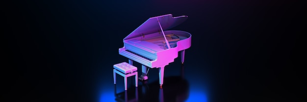 Pianoforte a coda nel rendering 3d di sfondo scuro