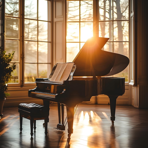 Pianoforti classici in uno spazio illuminato