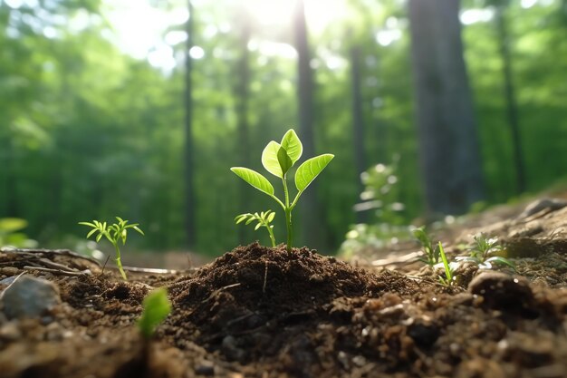 Pianta che cresce in terreni agricoli o foreste con la luce solare durante il giorno La pianta sta crescendo Giornata mondiale della terra