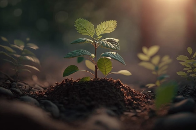 Pianta che cresce in terreni agricoli o foreste con luce solare durante il giorno La pianta sta crescendo Giornata mondiale della terra