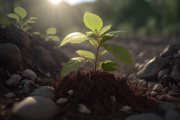 Pianta che cresce in terreni agricoli o foreste con luce solare durante il giorno La pianta sta crescendo Giornata mondiale della terra