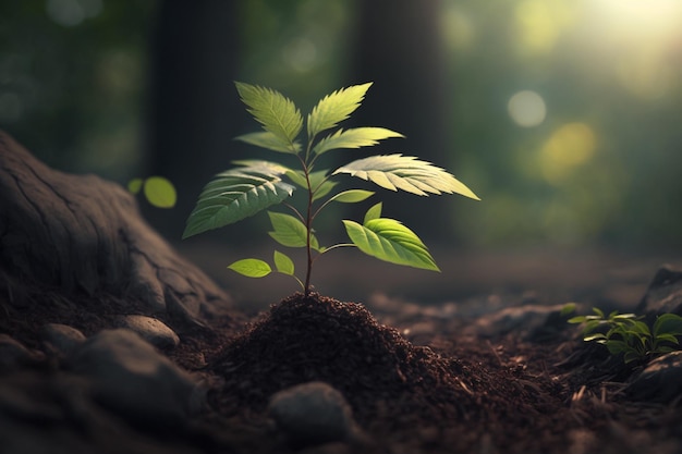 Pianta che cresce in terreni agricoli o foreste con luce solare durante il giorno La pianta sta crescendo Giornata mondiale della terra