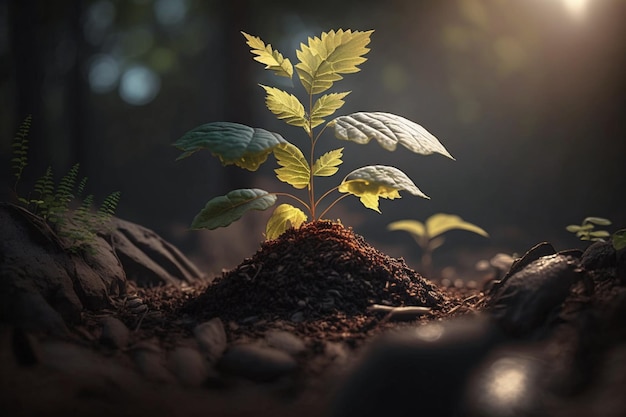 Pianta che cresce in terreni agricoli o foreste con luce solare durante il giorno La pianta sta crescendo Giornata mondiale della terra