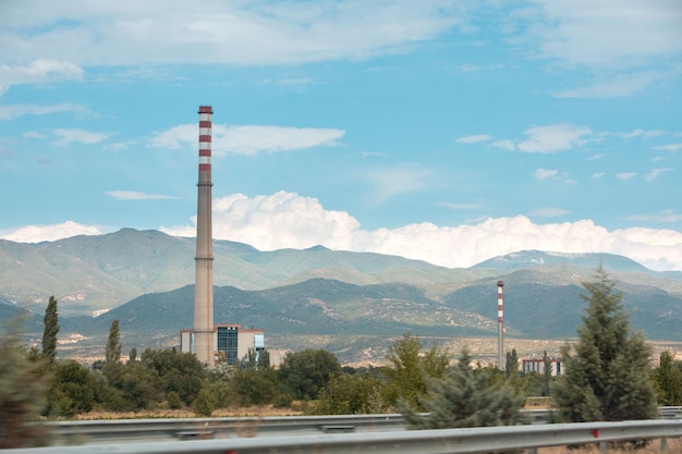 Pianta del paesaggio della Grecia con le montagne sullo spazio della copia del fondo