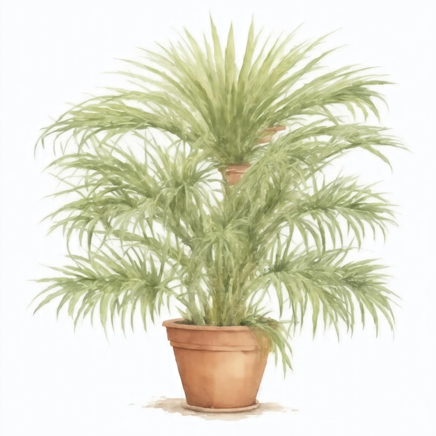 Pianta della palma da sago nell'acquerello del vaso su sfondo bianco