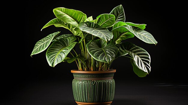 Pianta di Alocasia Regal Shield su un vaso su sfondo bianco