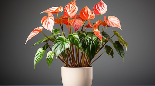 Pianta di Anthurium Crystallinum in un vaso su sfondo bianco