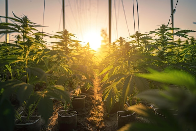 Pianta di cannabis che cresce sana e vibrante in ambiente serra