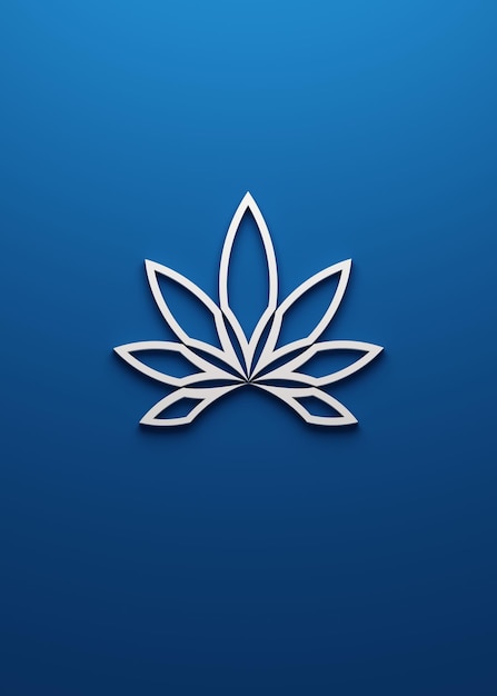 Pianta di cannabis in stile minimalista rapporto 5x7 pollici isolato su sfondo blu 3D Render illustrazione