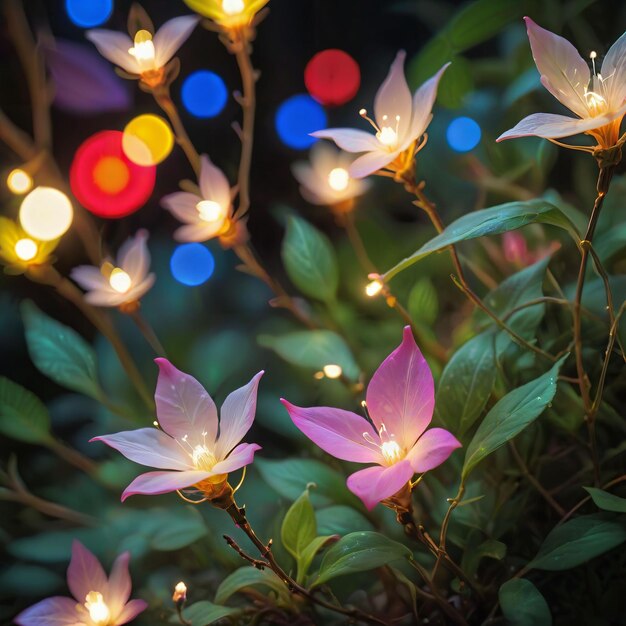 pianta di fiori nel giardino notturno luce di Capodanno