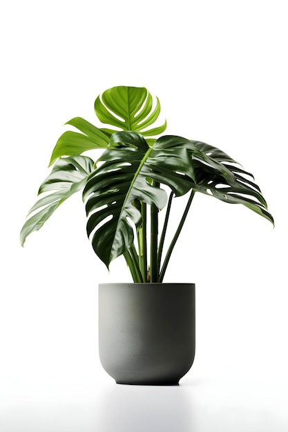 Pianta di monstera su sfondo bianco vaso di ceramica