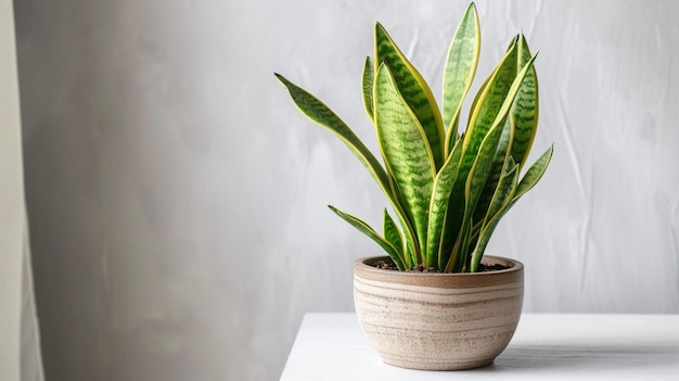 Pianta di Sansevieria in pentola su tavolo bianco Generativo Ai