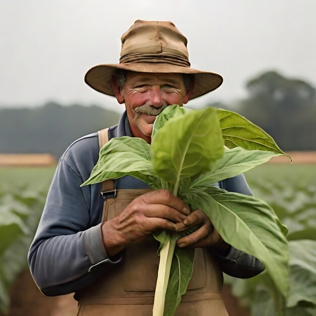 Pianta di tabacco abbraccia l'agricoltore AI