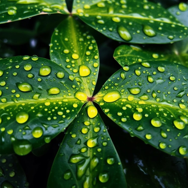 Pianta gialla e verde con gocce d'acqua