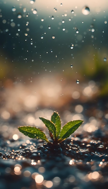 pianta giovane con goccia d'acqua