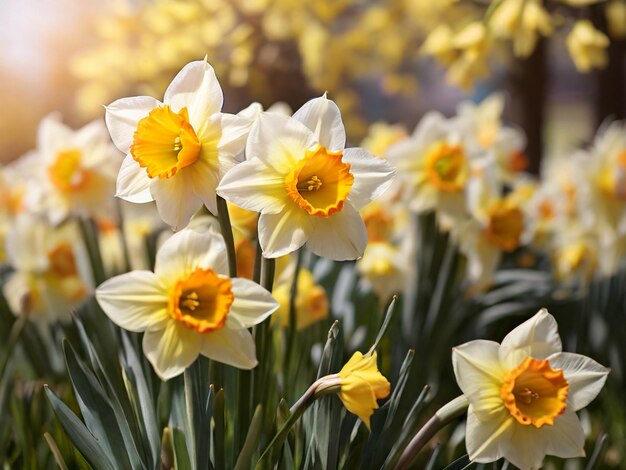 Pianta naturale di primavera con fiore di narcisse bianco