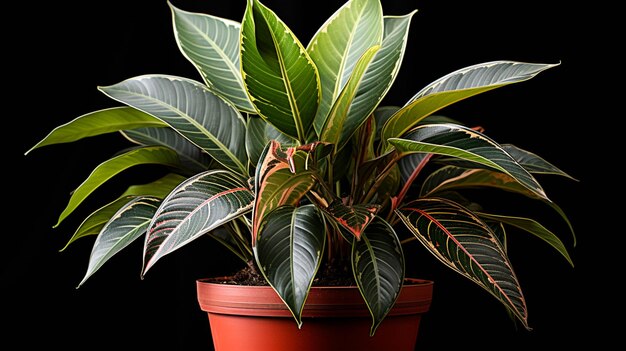 Pianta tricolore di Aglaonema Pictum su un vaso su sfondo bianco