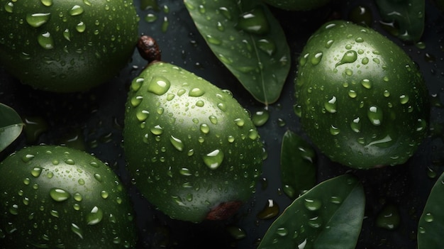 Pianta tropicale cibo verde avocado primo piano verdura sfondo crudo scuro fresco IA generativa