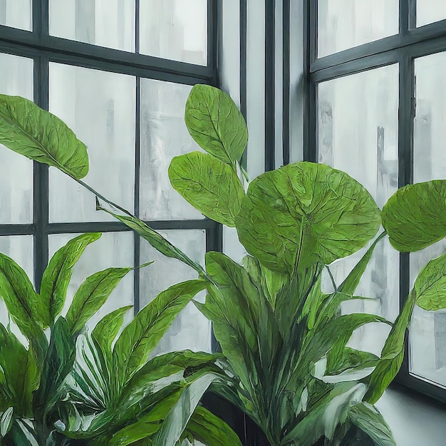 pianta verde in un vaso di vetro sul davanzale della finestra