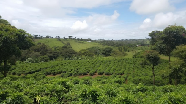 Piantagione di caffè Paesaggio con alberi di caffè IA generativa