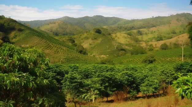 Piantagione di caffè Paesaggio con alberi di caffè IA generativa