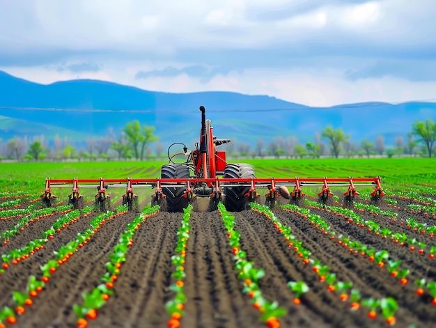 Piantagione di precisione in movimento semi perfettamente spaziati da macchinari avanzati efficienza incontra la natura