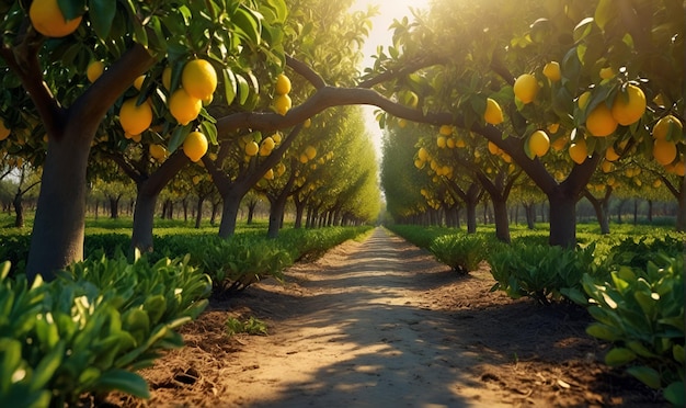 Piantagioni di limoni Alberi con frutti di limone maturi