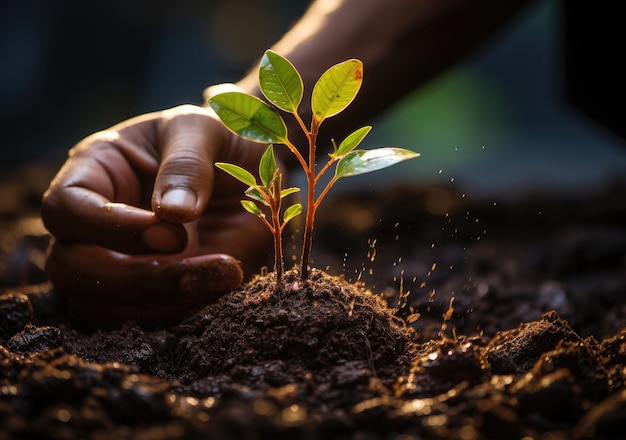 piantare alberi e annaffiarli per contribuire ad aumentare l'ossigeno nell'aria e ridurre il riscaldamento globale Salvare il mondo salvare la vita e piantare un albero concetto AI Generative