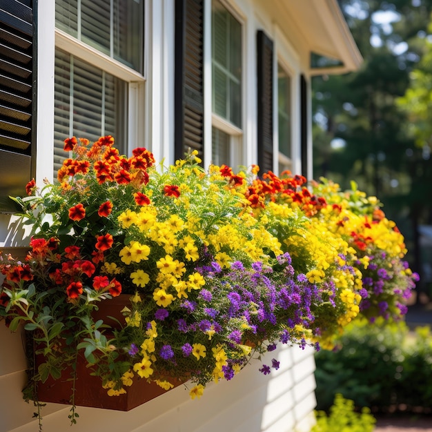 Piantare fiori colorati in una fioriera