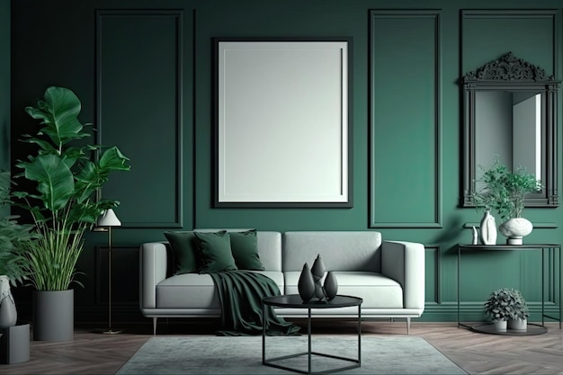 Piante da soggiorno moderne controtelaio sfondo bianco verde pastello realizzato con intelligenza artificiale generativa