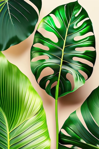 Piante dal fogliame tropicale foglie variegate di Monstera e Alocasia, piante d'appartamento popolari della foresta pluviale