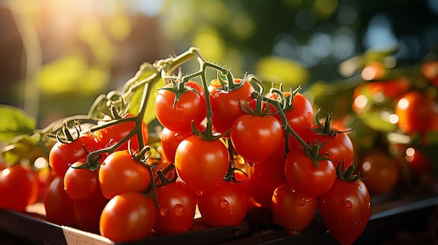 Piante Di Pomodoro Ciliegia Maturo Raccolto Abbondante Fiorente